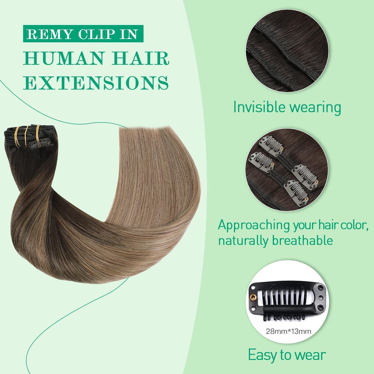 SURNEL Extensiones Clip Pelo Natural 100g 35cm 6 Piezas Castaño Chocolate Extensiones De Clip De Humano Real Extensiones Pelo Natural Remy (C#4-35cm) — view 73