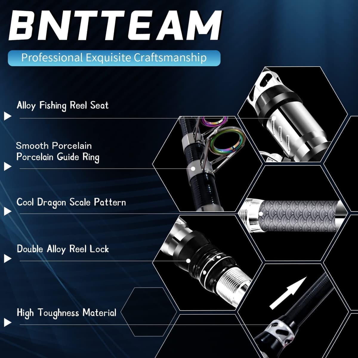 BNTTEAM caña de Pescar telescópica Juego Combinado de Carrete Giratorio Bolsa de señuelos de línea de Carbono para mar río de Agua Dulce — view 2