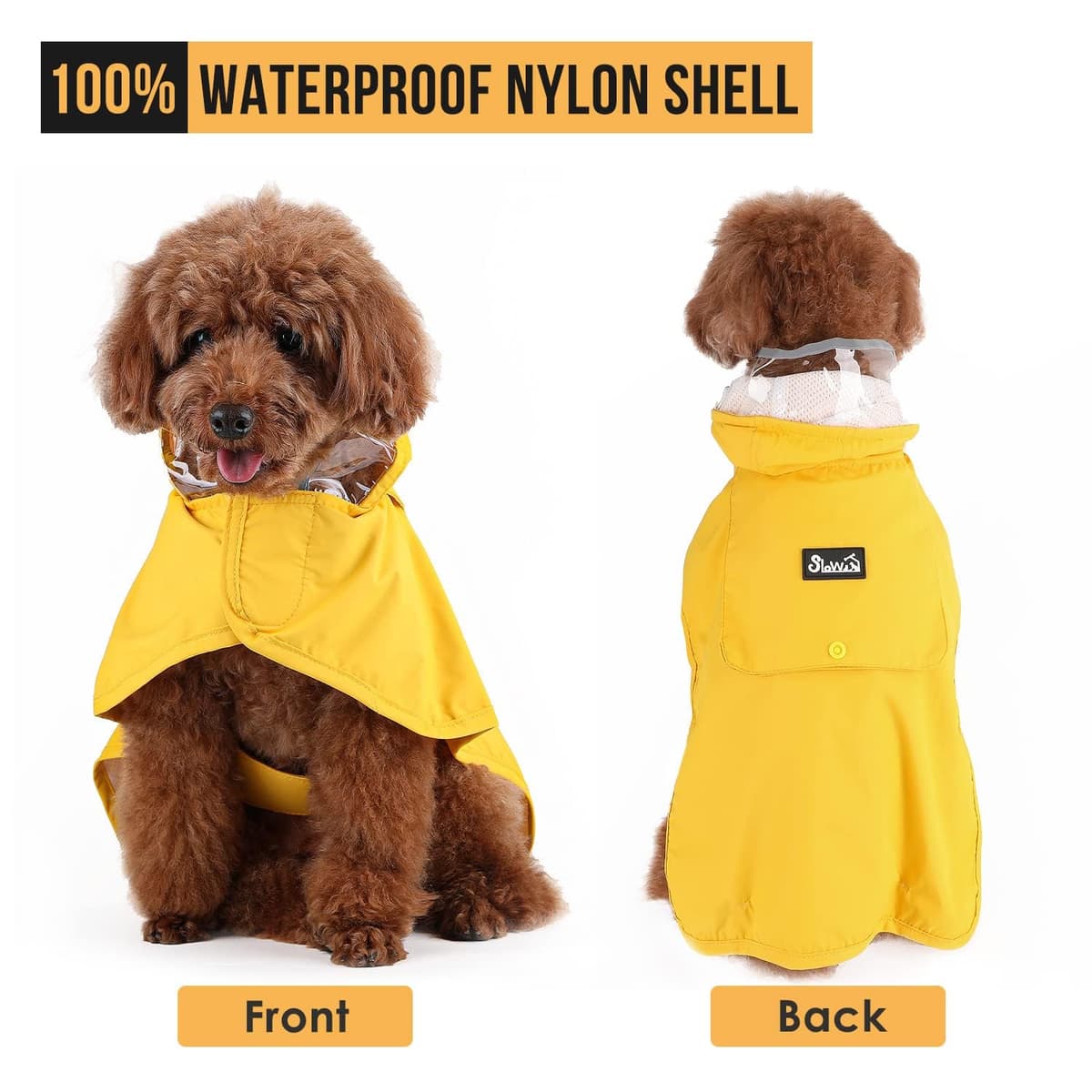 Lukovee Dog Raincoat, Adjustable Dog Rain Jacket with Clear Hooded Double Layer for Large Medium Small Dogs Puppies, Waterproof Rain Coat Poncho with Reflective Storage Pocket & Rim (Yellow,M) — view 7