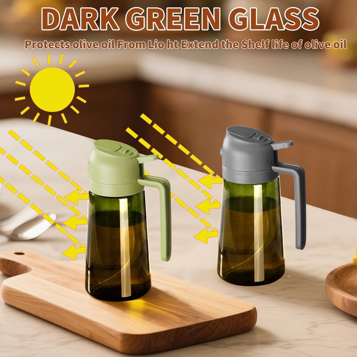 SWEET VIEW Dispensador de aceite de oliva y pulverizador de aceite, vertedor de aceite de vidrio a prueba de luz de 470 ml para cocina, freidora de aire, cocina, ensalada y barbacoa — view 8