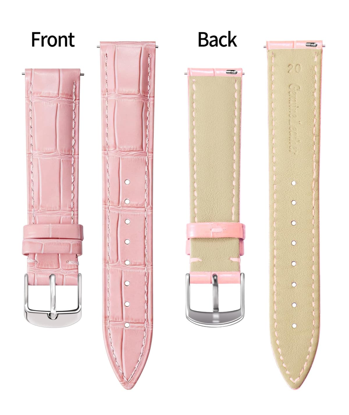 BINLUN Quick Release Leather Watch Straps Replacement Watch Bands Smart Watch Strap Crocodile Pattern in 10 Colors 13 Sizes with Silver/Gold/Rose-Gold Buckle for Men Women(10mm-24mm) — view 2