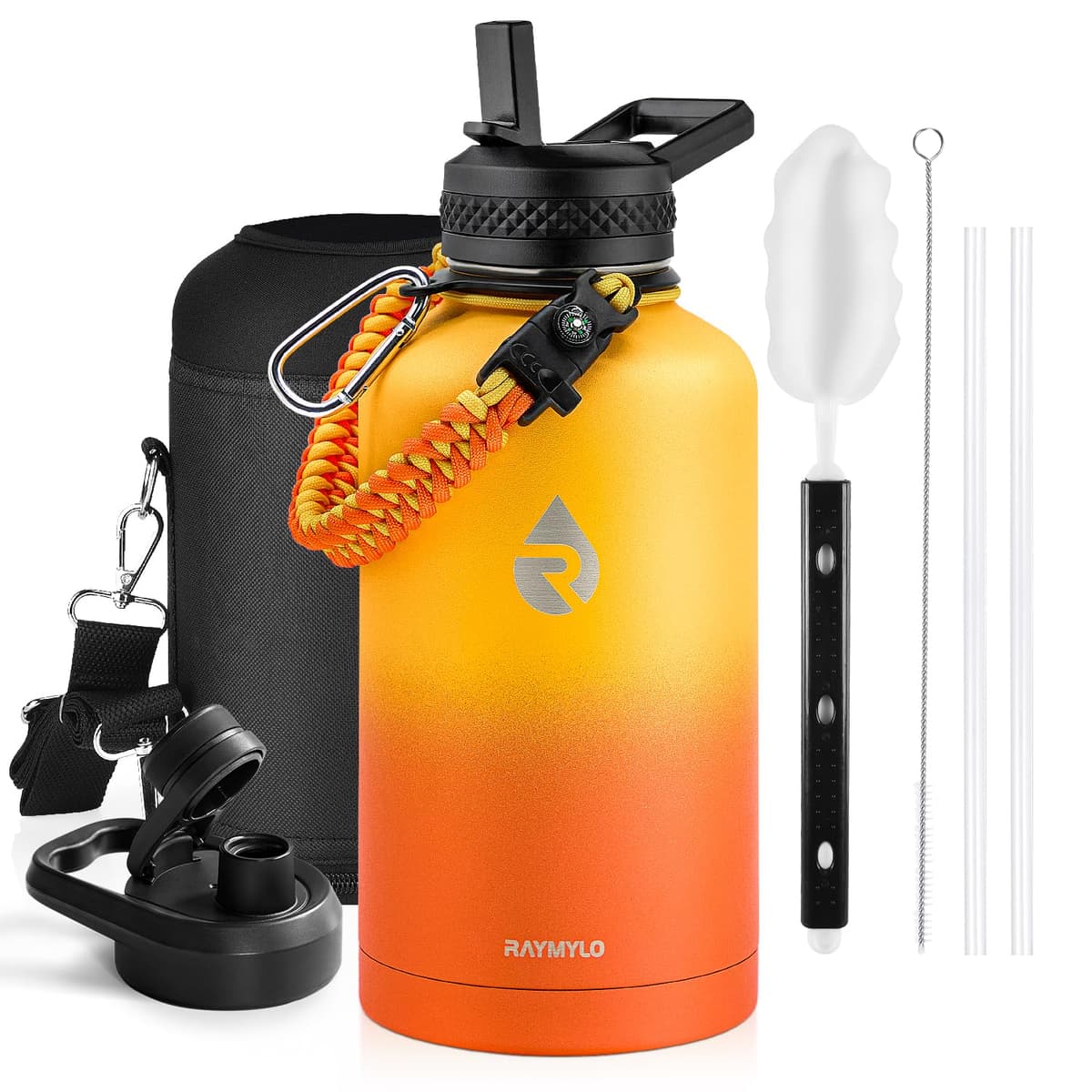 RAYMYLO One Gallon Water Bottle Insulated, Triple Walled Vacuum Stainless Steel (Cold for 48 Hrs), Leak Proof & Non-BPA, Large Water Flask Jug with Paracord Handle & Straw Spout Lids — view 15