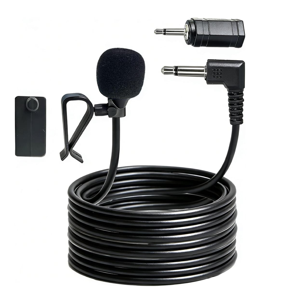 Micro coche (3,5 mm, externo, compatible con Sony Pioneer Kenwood JVC Alpine, Micro de repuesto para radio GPS DVD, cable de 3 m con adaptador de 3,5 mm a 2,5 mm
