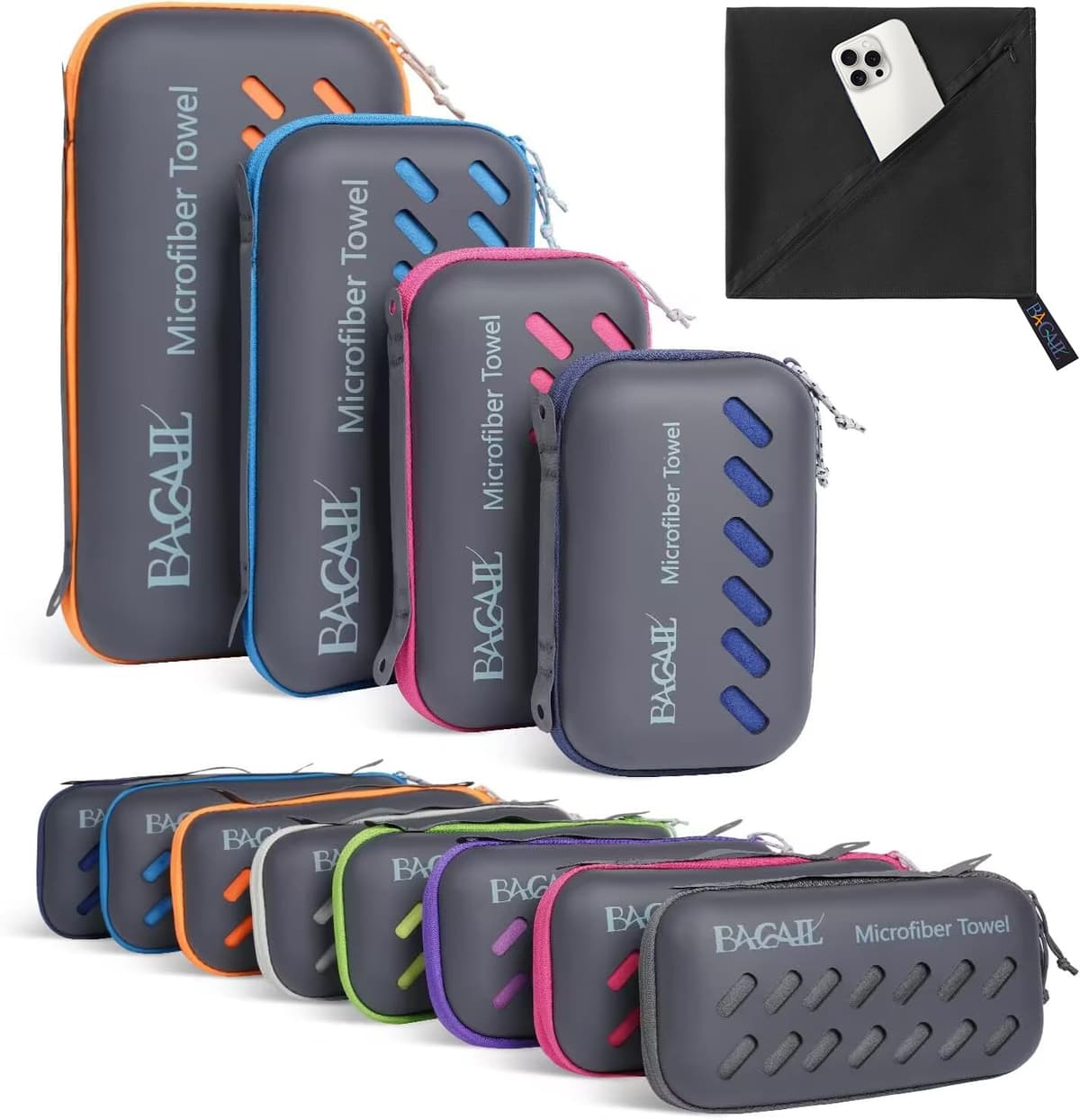 BAGAIL Toallas de Viaje de Microfibra, Toallas de Campamento, Toallas de baño y Toallas de Playa, Secado rápido - Súper absorción de Agua - Súper Compacto, Muy Adecuado para el Deporte y el Fitness