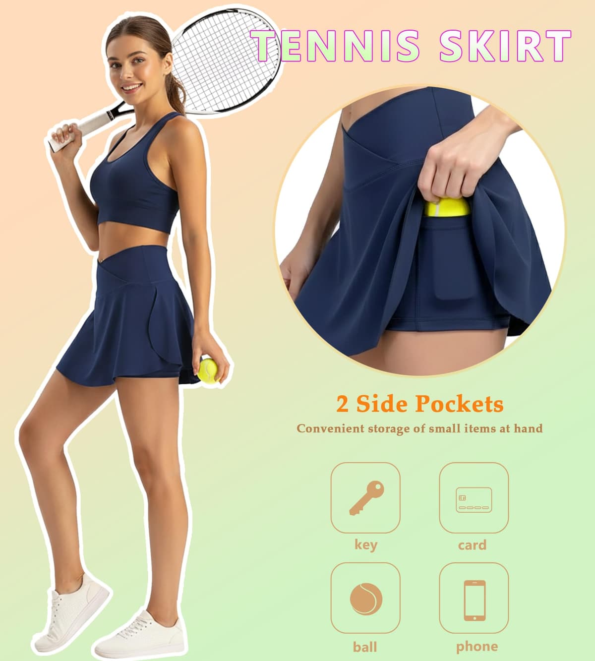 Faldas de Tenis para Mujer Cintura en V Falda Deportiva con Bolsillos Mini Falda Pantalón de Golf Plisada Mini Skirt para Correr Fitness Yoga Ciclismo Senderismo — view 3