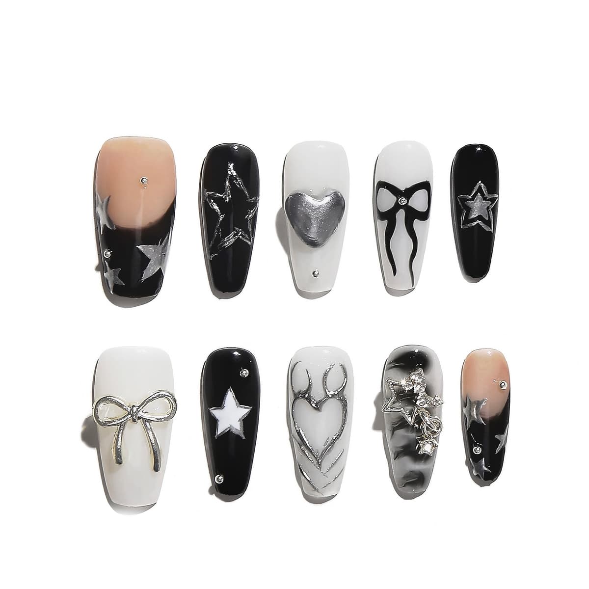Sun&Beam Nails Handmade Press On Nail Long Coffin Ballerina Pink Flower Acrylic Fake Tip 3D Design Art Charms Cute with Storage Box 10 Pcs (S) — view 33