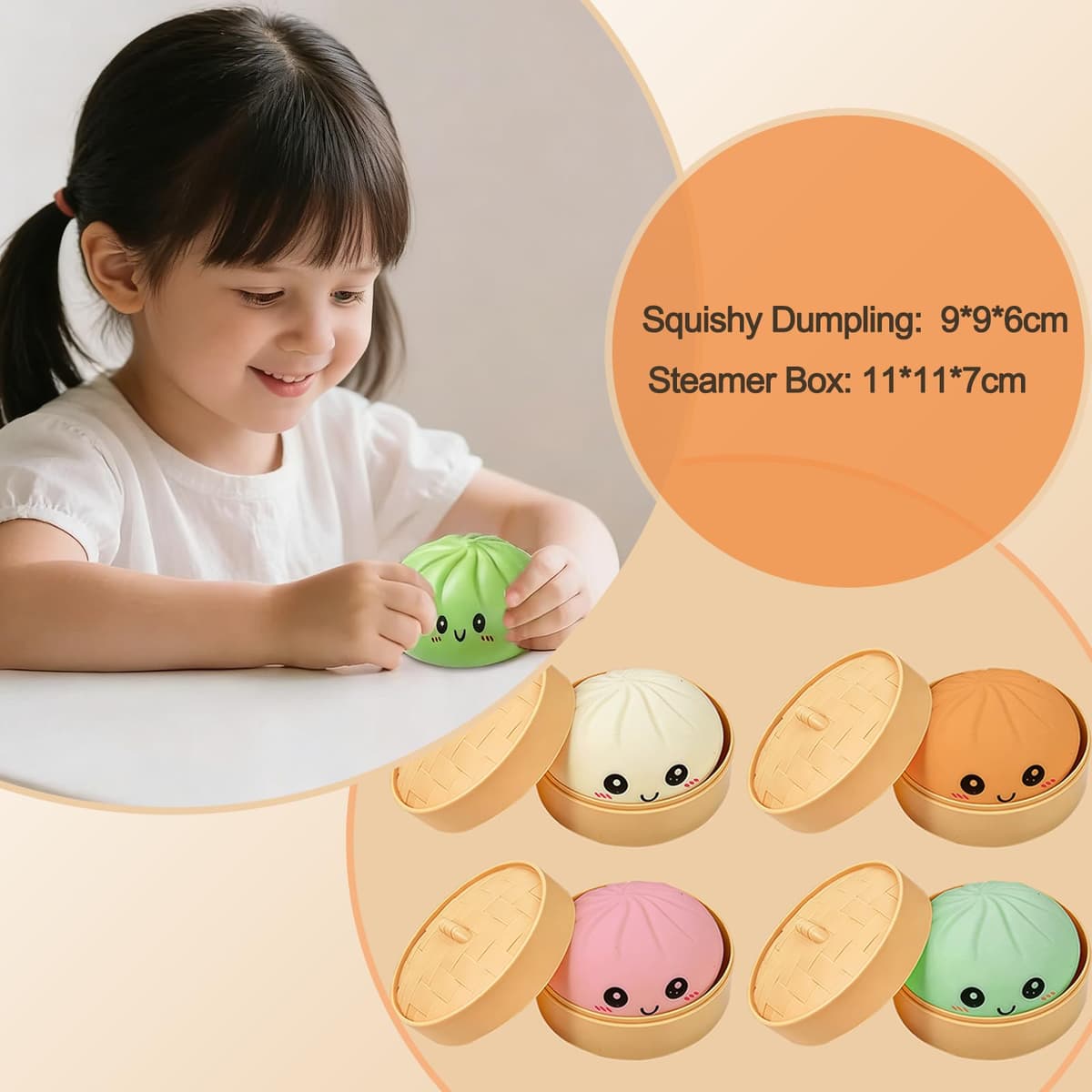 Dumpling Squishy, Colorful Squishy Dumpling Toy with Steamer, Mystery Dumplings Stress Relief Sensory Fidget Toy, Soft Squeeze Decompression Dough Toy for Adult Boys and Girls — view 5