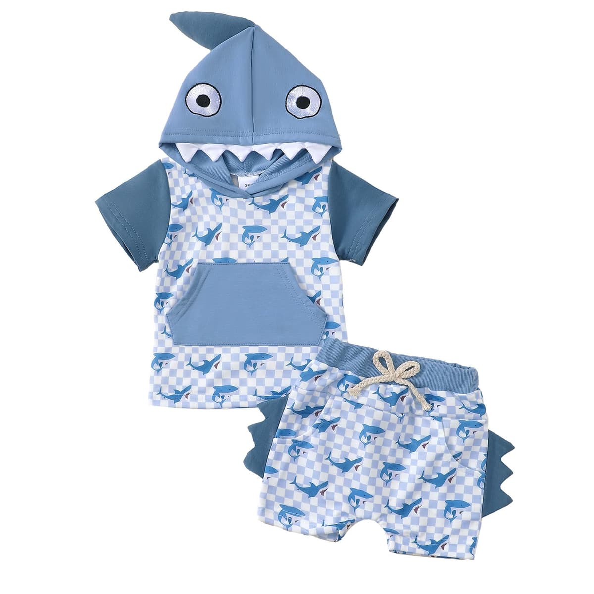 Ropa Para Bebé Niño Pequeño con Capucha Dinosaurio y Tiburón Conjunto Camisetas y Pantalones Cortos Manga Corta en Contraste Conjuntos Para Bebé — view 3