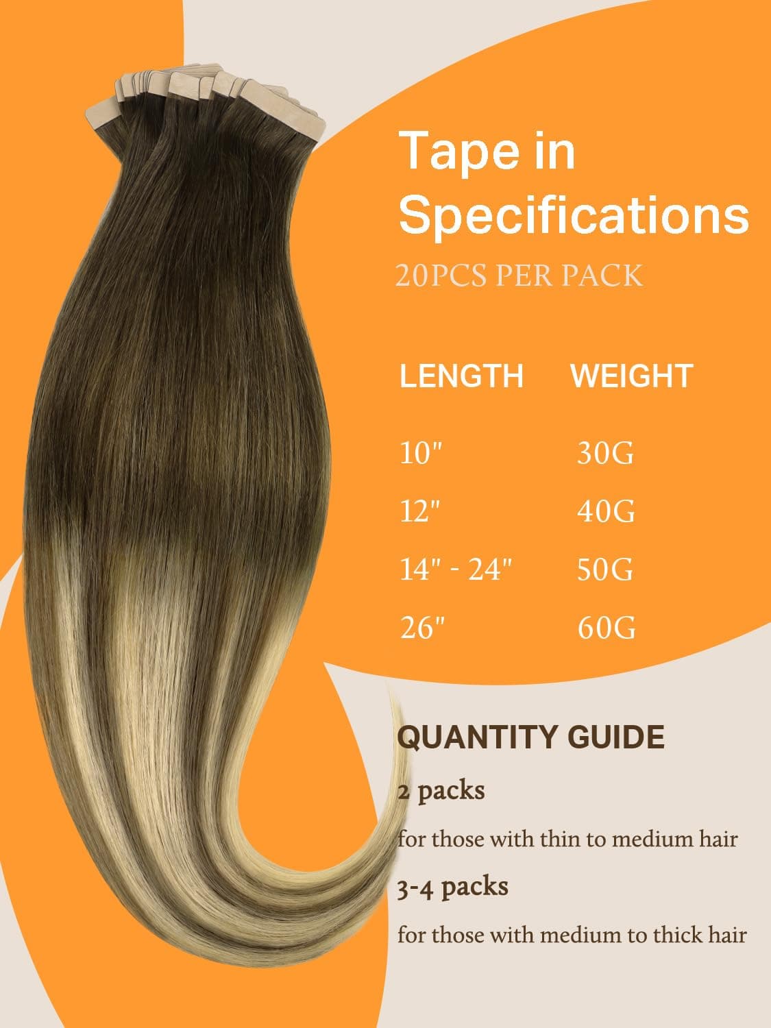 DOORES Human Hair Extensions Tape in, Balayage Walnut Brown to Ash Brown and Bleach Blonde, 18 Inch 20pcs 50g, Tape in Hair Extensions Silky Straight Soft Weft — view 4