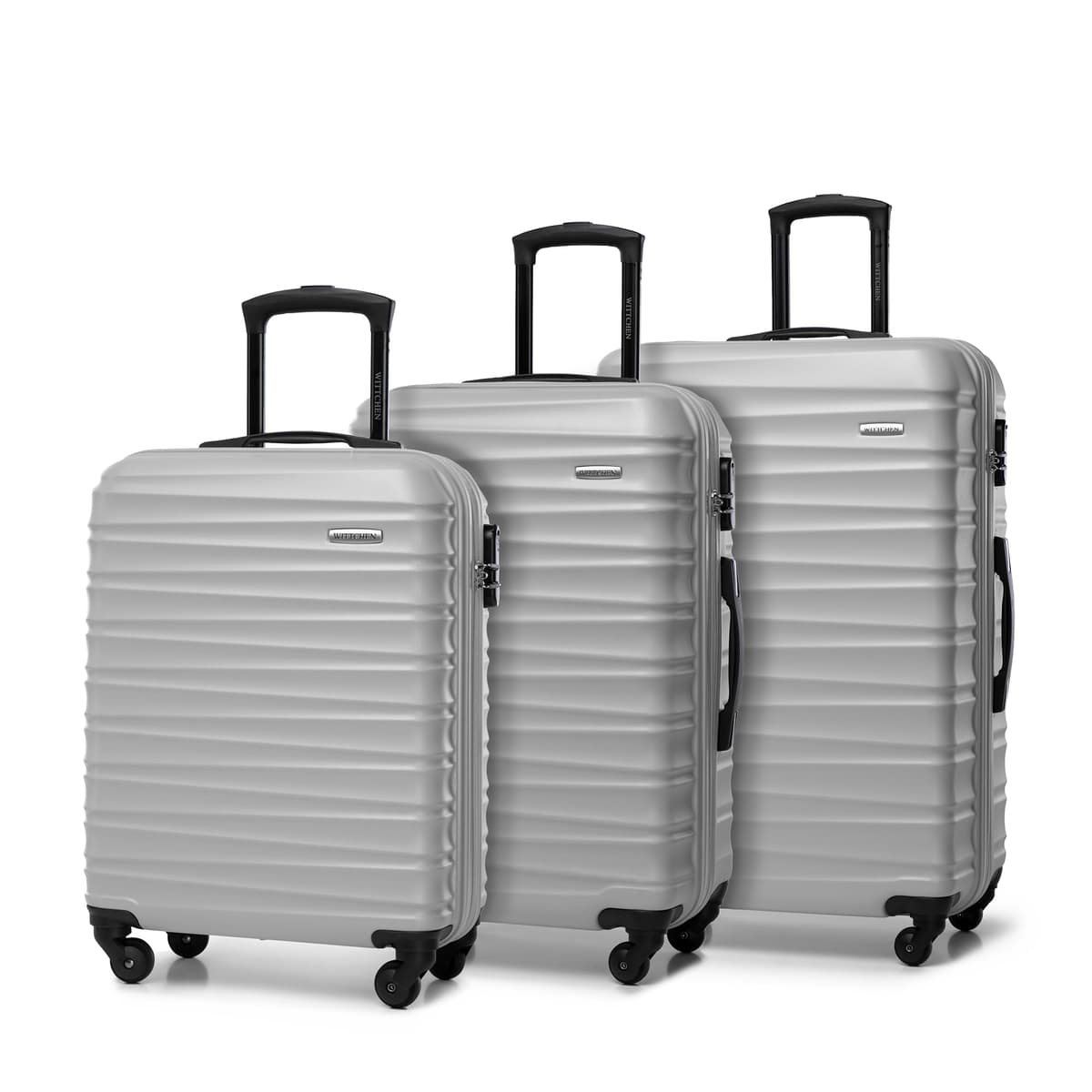 WITTCHEN Maleta Grande Trolley ABS rígido para facturación con 4 Ruedas giratorias Cerradura de combinación asa telescópica Groove Line Negro Ryanair/Vueling/Iberia/easyJet/Iberia Express — view 58