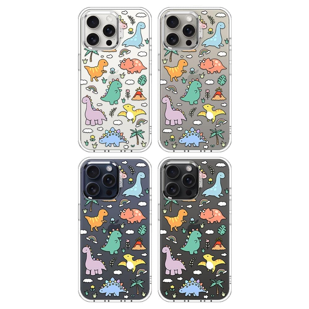 MOSNOVO Case for iPhone 15 Pro Max, [Buffertech 6.6ft Military-Grade Drop Protection] [Anti Peel Off Tech] Clear TPU Bumper Phone Case Cover Design - Dinosaur Land — view 3
