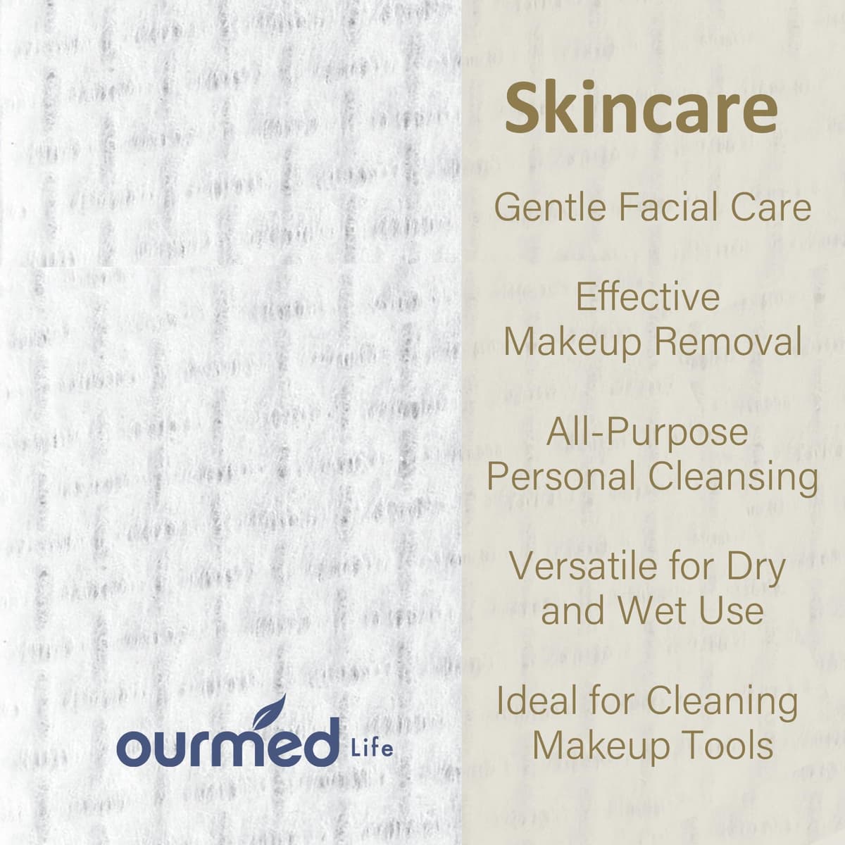 Ourmed Life Face Towels, Disposable Biodegradable Facial Towels for Sensitive Skin, Lint- free Face Wipes for Washing Face, Skincare and Makeup Remover, Dry Wipes, 10"×12" Extra Large, 50 Count — view 2