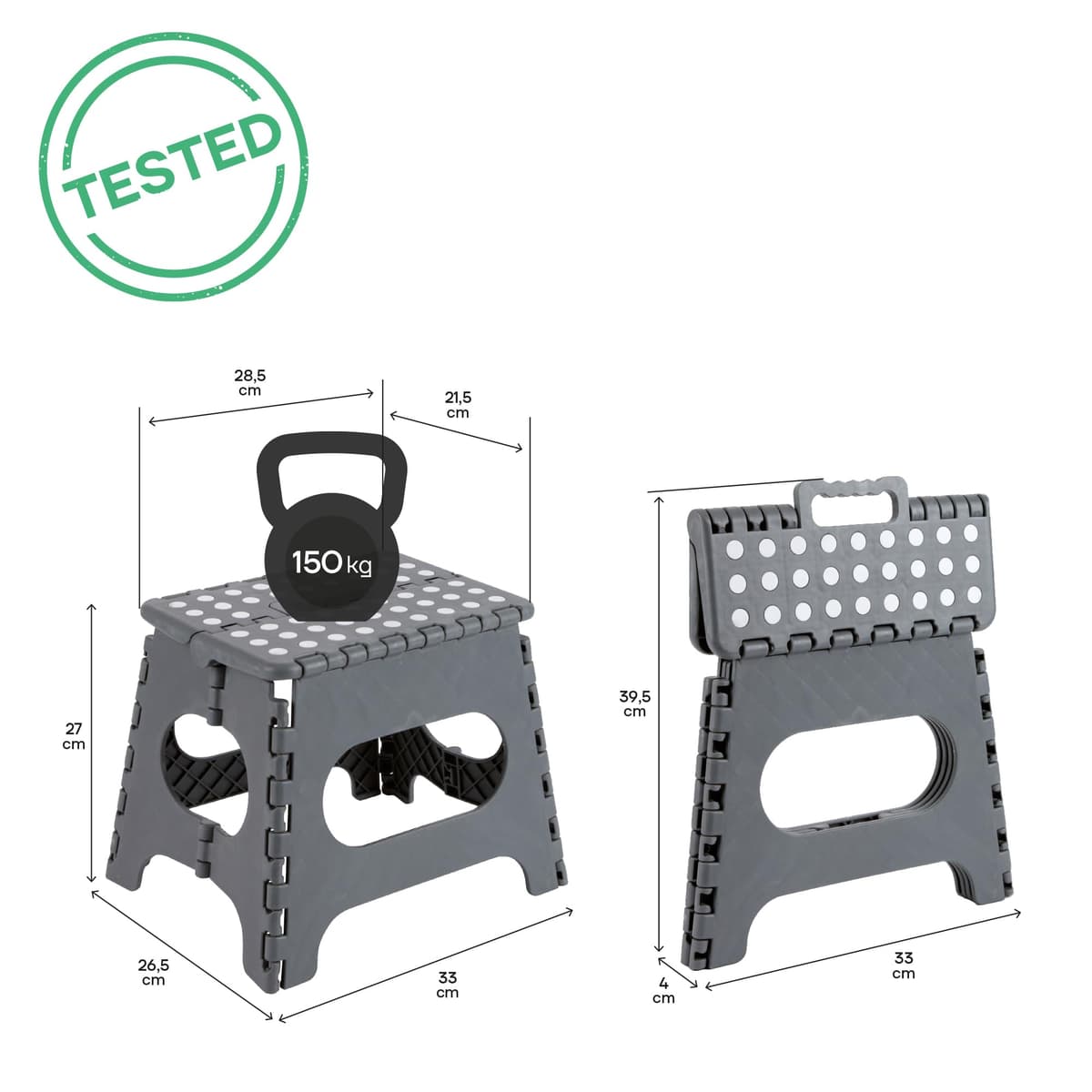 ARREGUI TB-027-G Taburete Plegable Cocina o Baño| Escalera Pequeña | Taburete Infantil | Banqueta | Escalón para Adultos y Niños (hasta 150Kg) | 27 cm de Altura | Gris — view 2