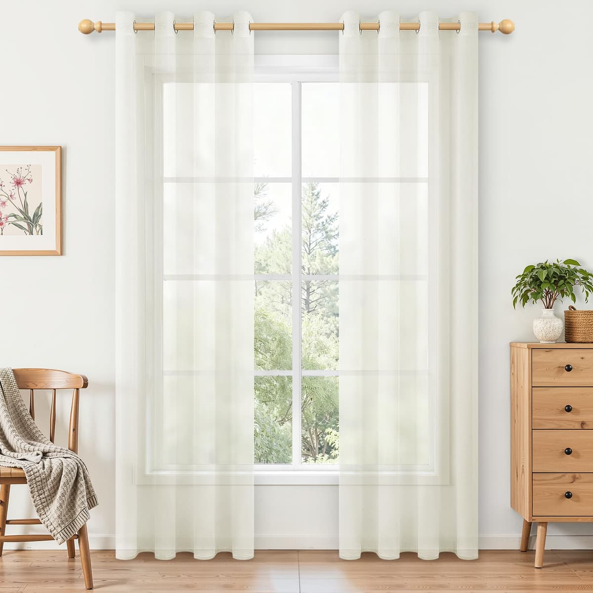 MRTREES Cortina para Ventana Dormitorio Translúcidas Visillos Paneles para Ventanas Sala para Niños Sala Comedor 2 Piezas 140×245cm Blanco — view 20