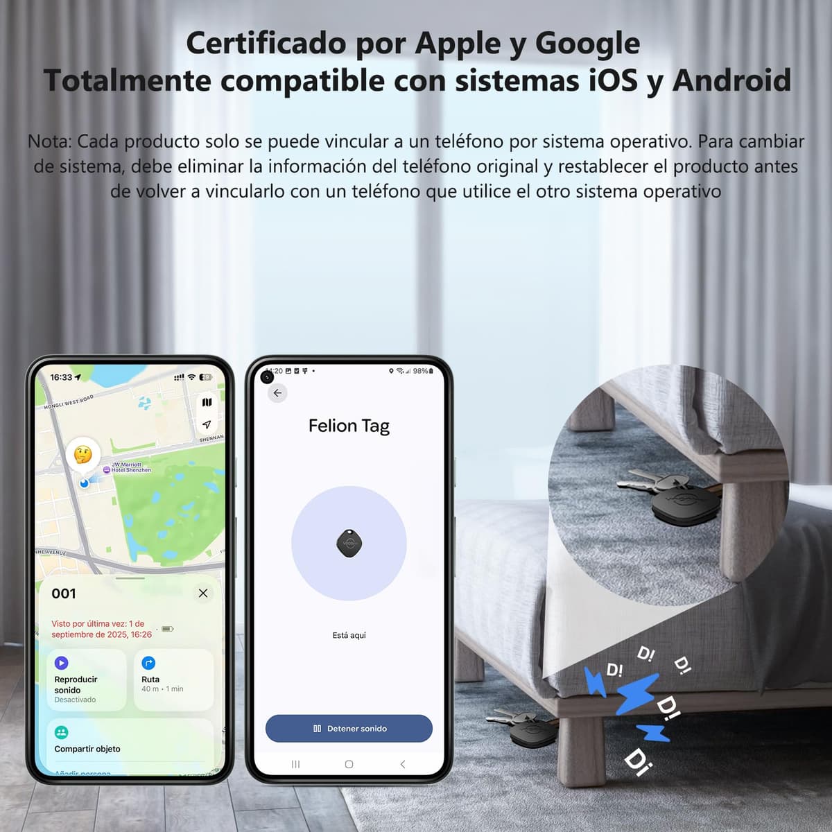 VOCOlinc Smart Tag para Android & iOS, Dual Sistema Buscador de Objetos Compatible con Google Localizador o Apple Buscar App, Localizador de Artículos para Llaves/Equipaje/Maleta, Batería Reemplazable — view 2