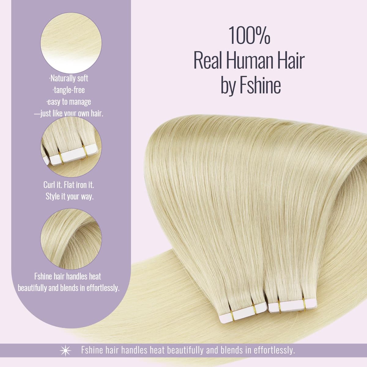 Fshine Extensiones De Adhesivas De Cabello Humano Real Brasileño 60 Rubio Platino Cinta De Trama 55cm Cinta De Extensión De Cabello Adhesivo En Extensiones 55 Gramos — view 4