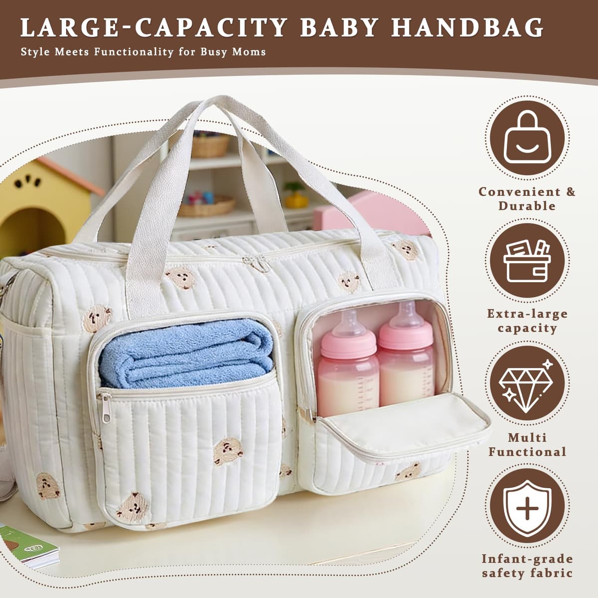 Bolsa de Pañales Multiusos para Mamá: Bolsa de Maternidad para Bebé - Gran Bolsa de Pañales Multifunción para Maternidad y Cambio de Bebé para Hospital y Fin de Semana — view 3
