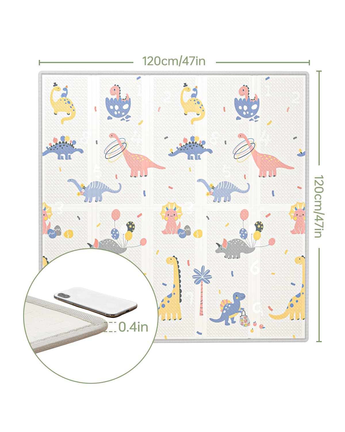 Baby Play Mat 120x120x1CM Foldable Baby Playmats, Portable Baby Floor Mat for Toddlers Babies to Play on Floor, Waterproof & Reversible Baby Crawling Mat — view 2