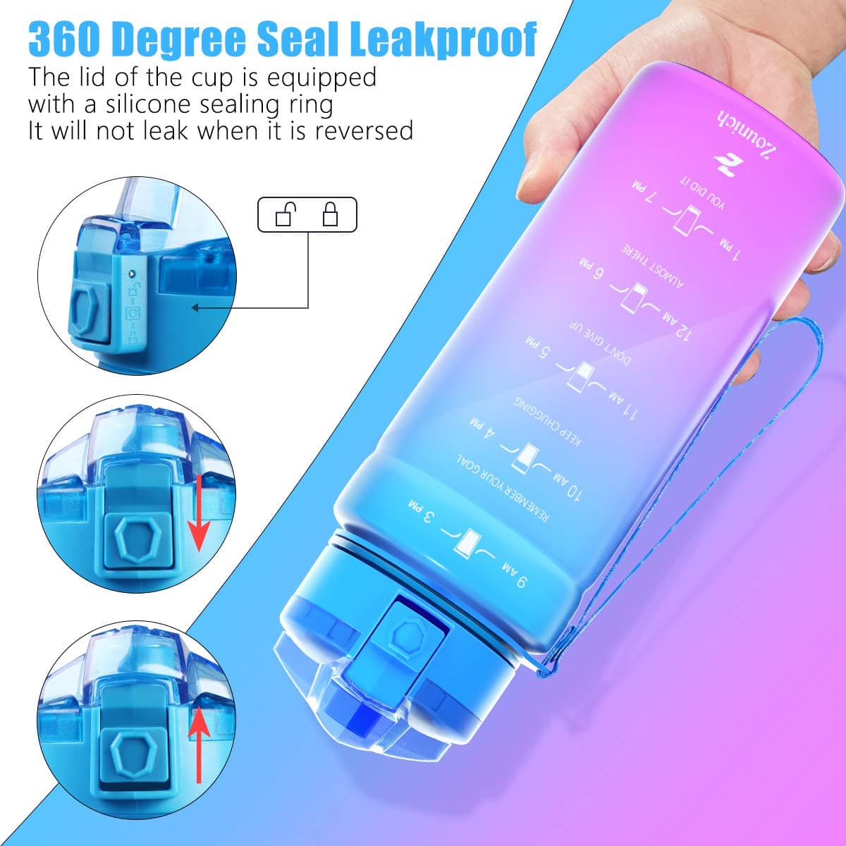 ZOUNICH Botella Agua Deporte, Botella Agua Niños sin BPA Reutilizable Plástico Tritan - 500 ml / 700 ml / 1 l, Cantimploras para Te con Filtro, para Infantil, Gimnasio, Bicicleta — view 3