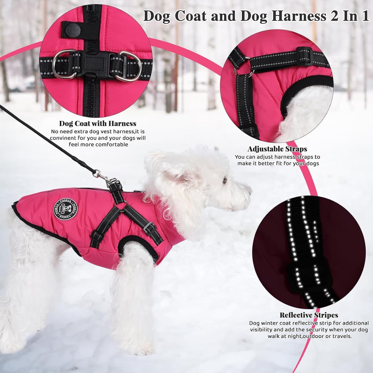 Poseca Waterproof Winter Coat for Small Dogs - Warm Vest Jacket with Harness for Small Medium Large Dogs