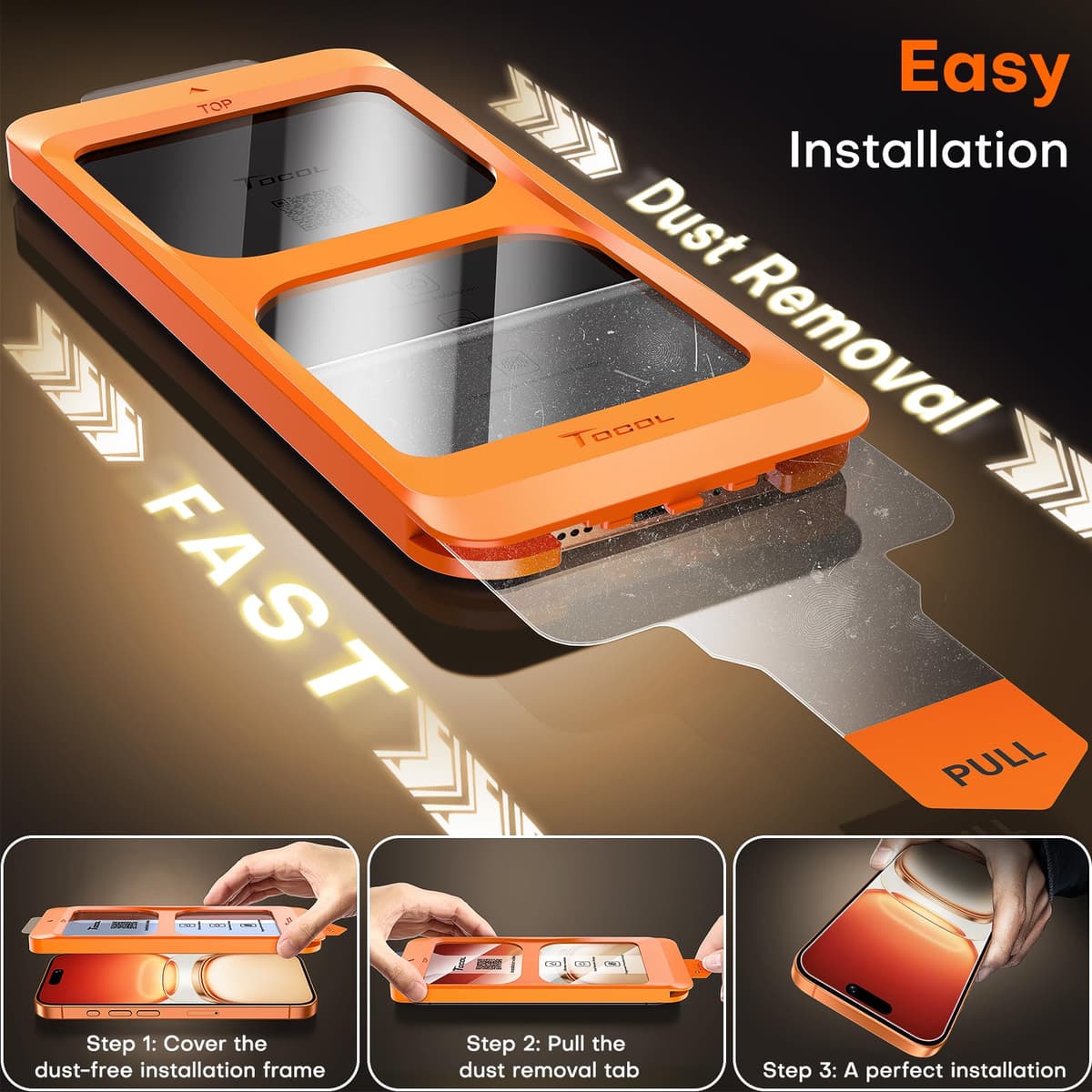 TOCOL Screen Protector for iPhone 17 Pro Max, iPhone 16 Pro Max 6.9-Inch, Instant Installation, Tempered Glass HD Clear, Full Coverage Protection, Military Grade Shatterproof, Case Friendly, 2 Pack — view 4