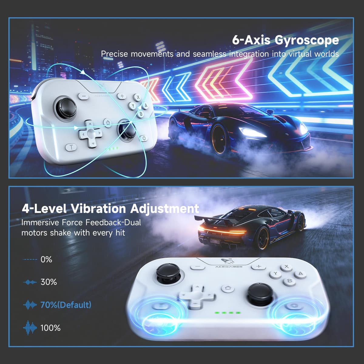 AceGamer Pocket Controller, Mando inalámbrico para Switch/PC/iOS/Android, minicontrolador con Joystick, Turbo, Sensor giroscópico de 6 Ejes y activación con un Solo botón（Blanco） — view 5