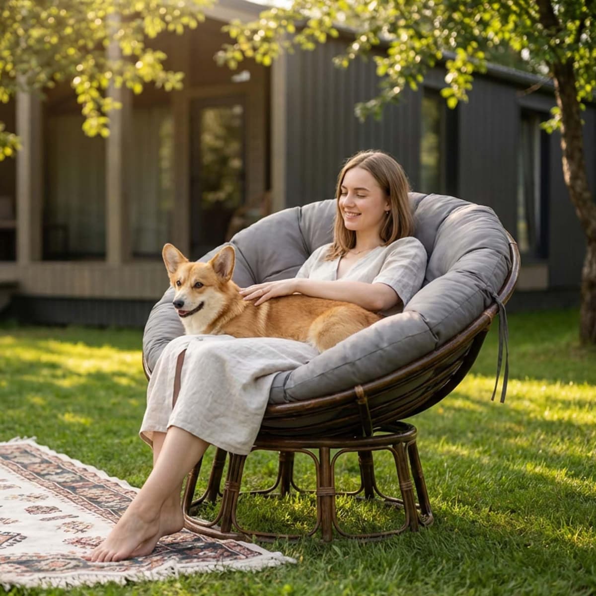 Papasan Chair Cushion Outdoor: Waterproof Egg Nest Replacement Breathable Hammocks Swing Seat Pad Round Soft Supportive Pillow for Indoor Garden (Dark gray, 80cm) — view 2