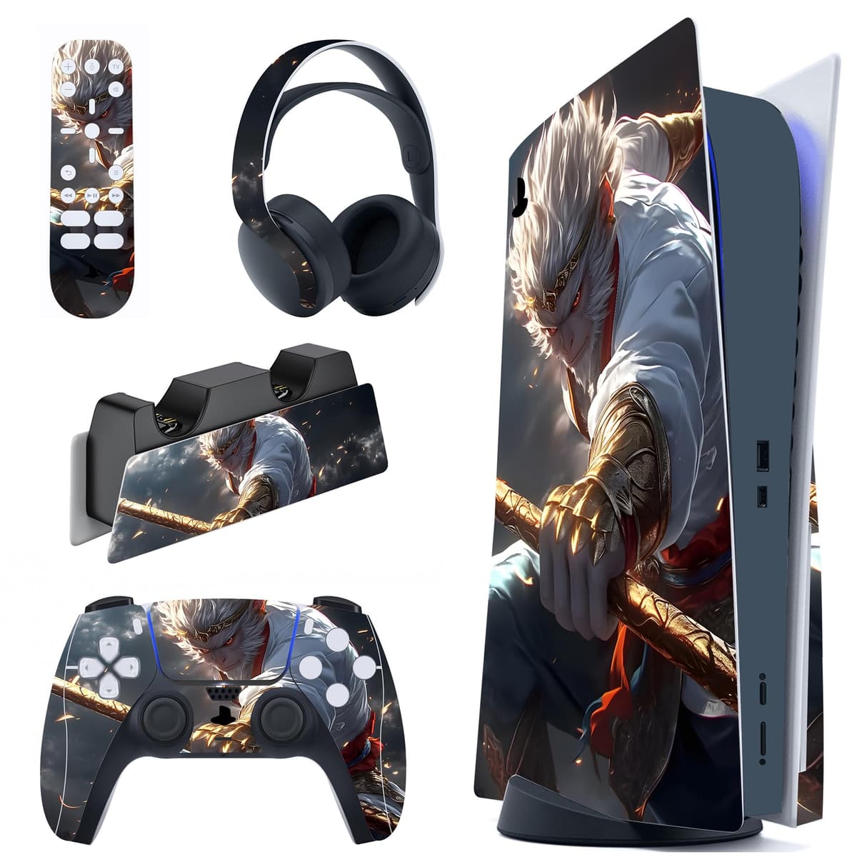 PlayVital Calcomanía Vinilo para ps5 Edición Disc - Pegatina Completa para Consola, Control, Base de Recarga, Control Remoto y Audífonos, Cubierta Protectora Adhesiva(Efecto de Mármol Dorado Rosa) — view 63