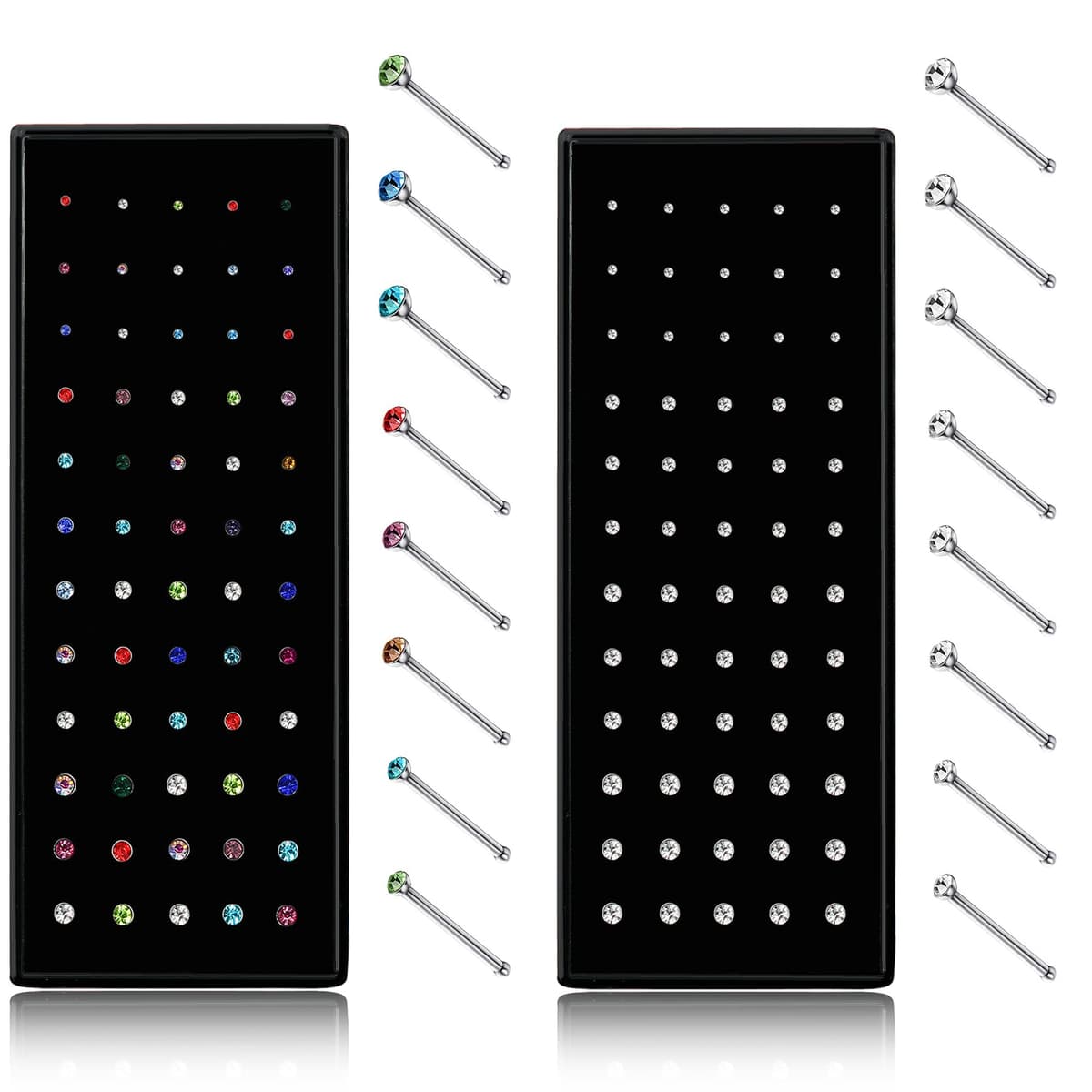 Dochais 120 Pieces Hypoallergenic Nose Studs for Women Men 316L Stainless Steel CZ Diamond Nose Piercing Jewelry Straight Shaped Studs Rings Bone Stud Screw Piercings 20G 22G 1.5mm 2mm 2.5mm 3mm — view 8