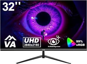 Gawfolk 32 inch 4K PC Monitor, UHD 3840 x 2160p 60HZ Computer Monitors VA Screen for Home & Office, Support HDMI 2.0, DP 1.4 (black)