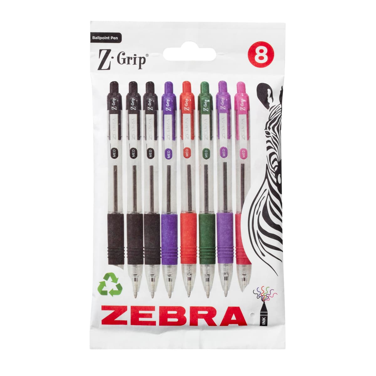 Zebra Pen Z Grip Black Ballpoint Pens with Pocket Clip 8pk, Retractable Black Ink Ballpoint Pens, Reliable Black Biro Pens Multipack for Everyday Use Design, New Pack Size 8pk — view 12