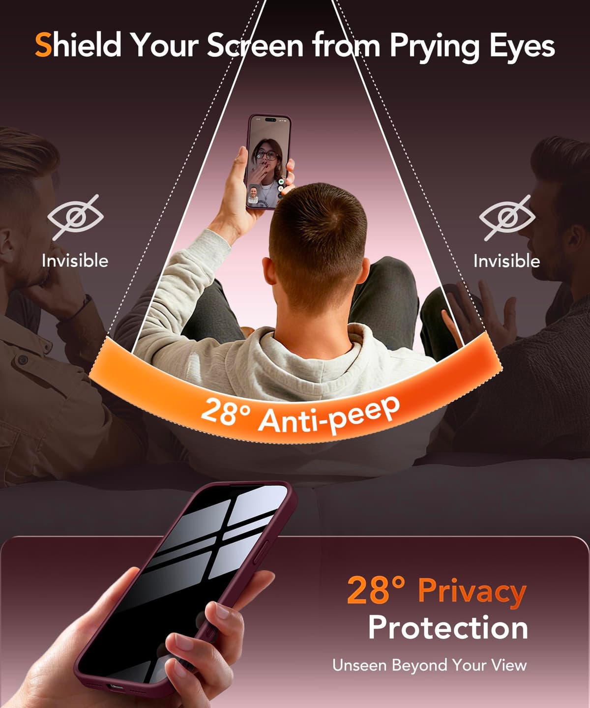 Magnetic Case for iPhone 17 Pro Max with Privacy Screen Protector [Compatible with MagSafe][Camera Protection][Military-Grade][Camera Control Cover]Translucent Matte 17 ProMax Phone Case,Wine Red — view 4