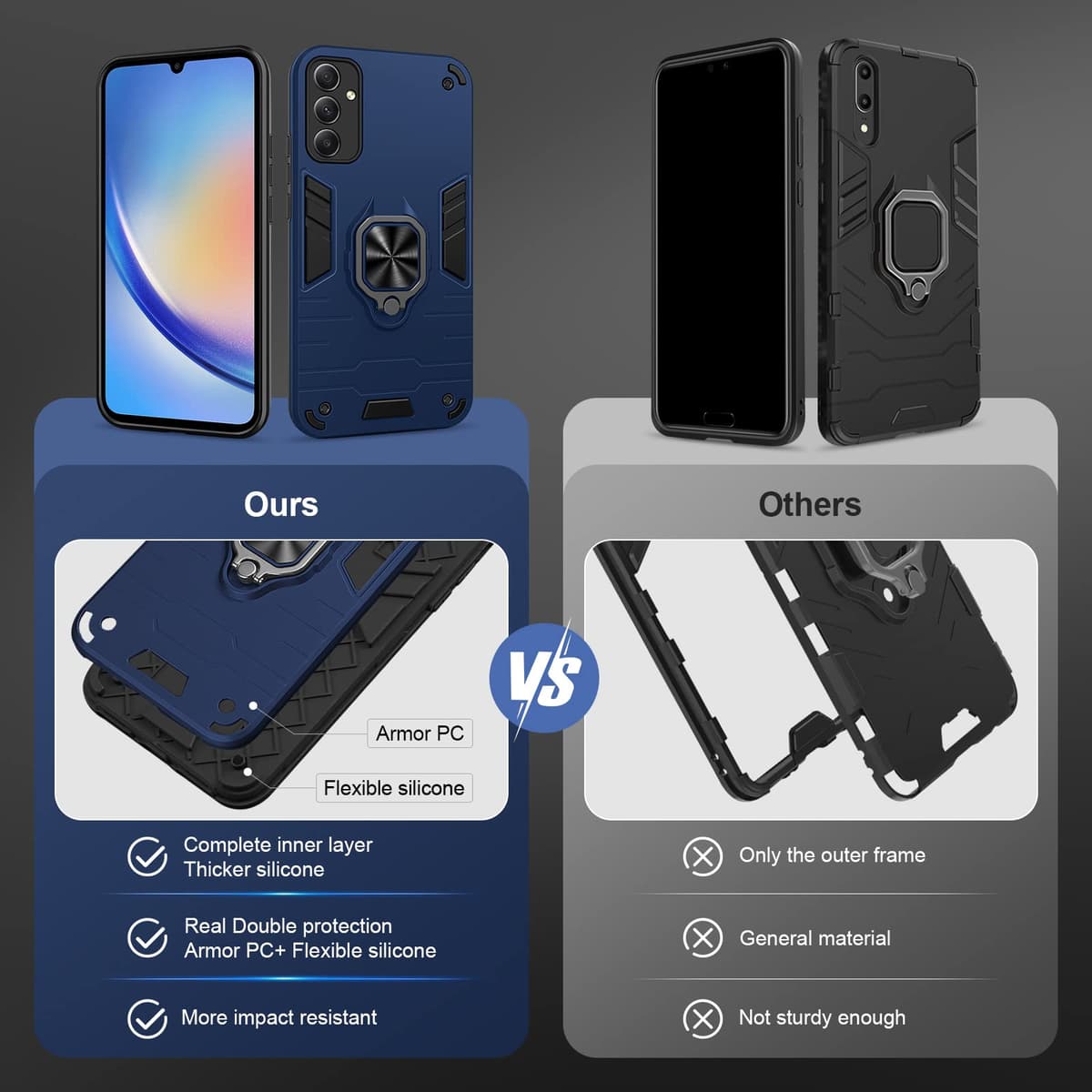 Funda para CMF Phone 2 Pro, Carcasa Antigolpes con Soporte anular metálico, Case Protectora de Grado Militar, Negro — view 216