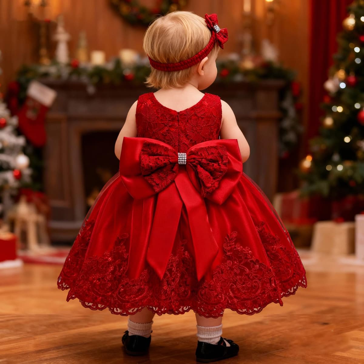 LZH Baby Girls Flower Wedding Dress Toddler Birthday Party Pageant Baptism Christening Tutu Gown Bowknot Dress — view 2