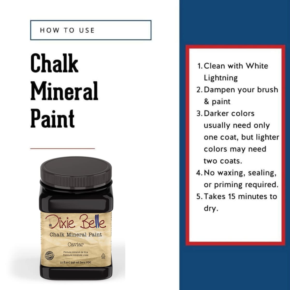 Dixie Belle Paint Company Chalk Finish Furniture Paint - Caviar (32oz) - Matte Black Chic Chalk Mineral DIY Furniture Paint — view 3