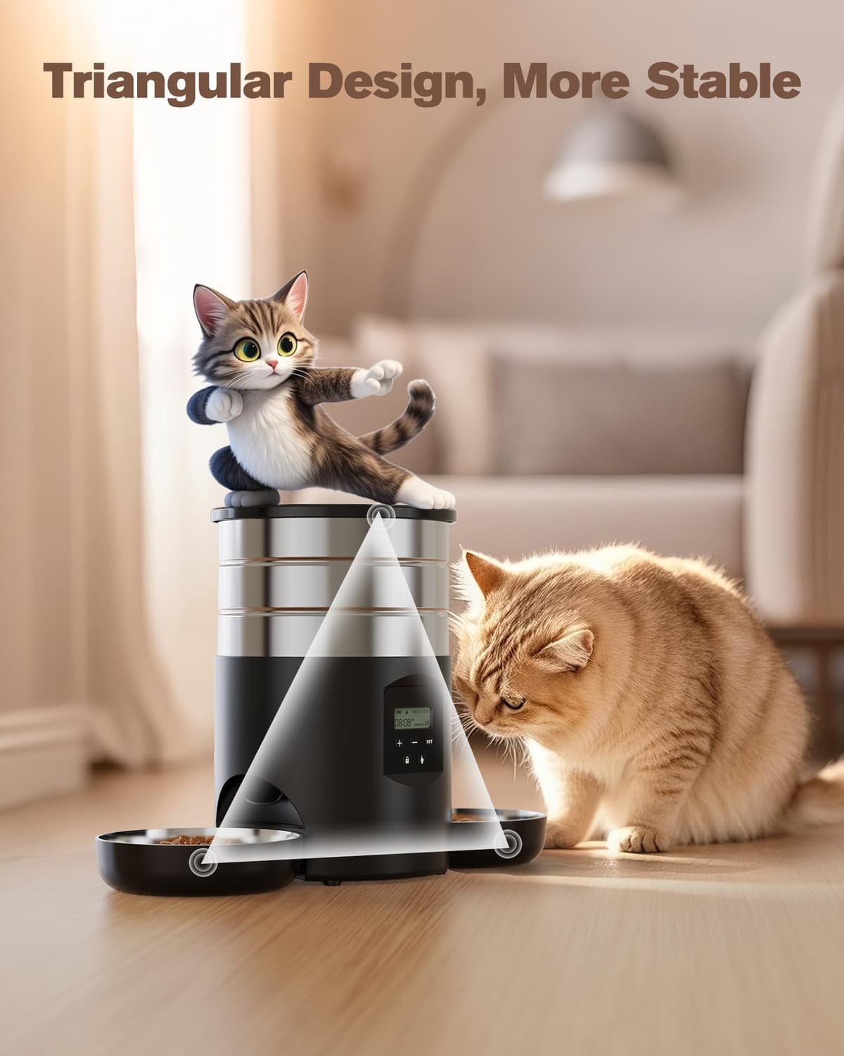 Automatic Cat Feeder Double Bowls: Stainless Steel Cat Food Dispenser – 5L Dog Feeder with Programmable Timer for Indoor – Food Dispenser for Small/Medium Pets — view 7