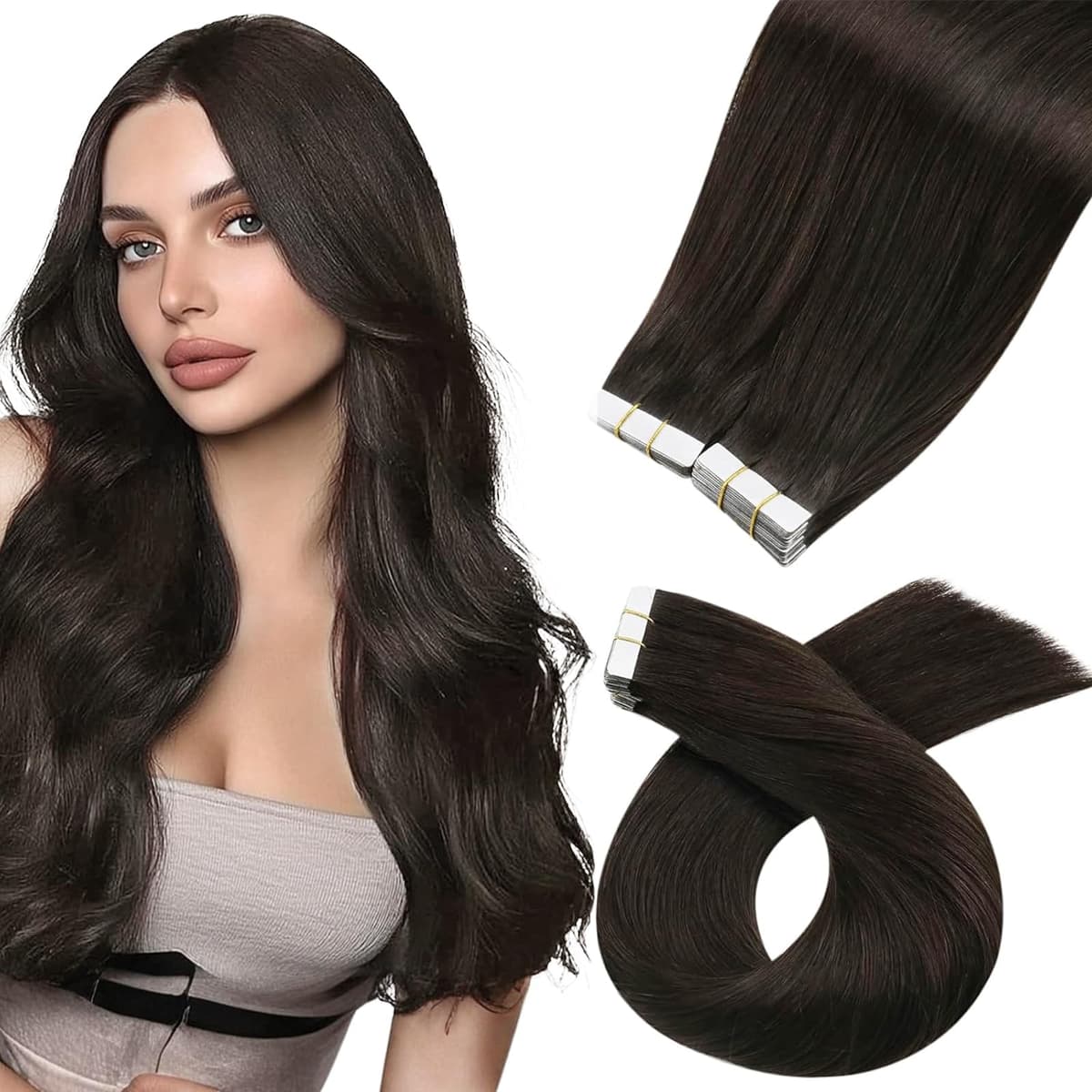 Moresoo Tape in Human Hair Extensions 20 Inch Highlight 50g/20pcs Tape in Hair Extensions Human Hair Ash Blonde with Platinum Blonde #P18/613 — view 24