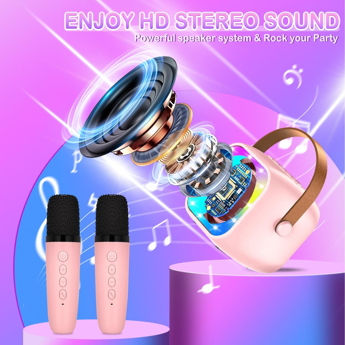 Karaoke 2 Microfonos, Karaoke Máquina para Niños y Micrófonos Inalámbricos, Altavoz Bluetooth Portátil para Adultos y Niñas, Regalo para Fiestas en Casa/Regalos/Juguetes — view 2