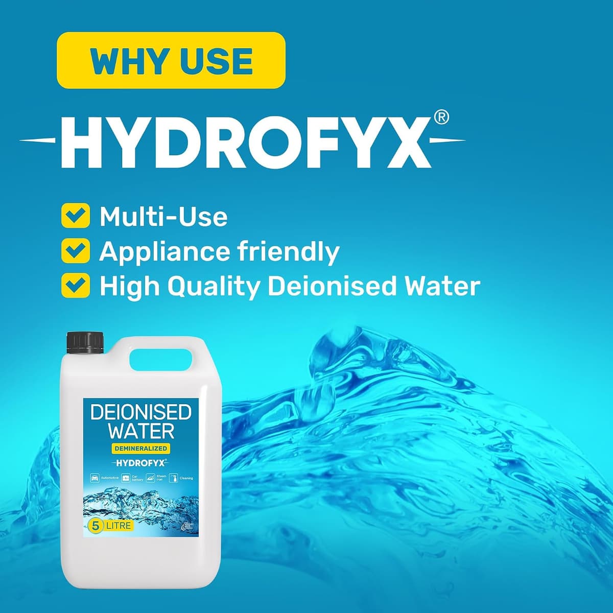 HYDROFYX 5L Deionised Water – Demineralised, Low Conductivity – Fast Dispatch – For Irons, Steam Cleaners, Car Batteries, Rad — view 5