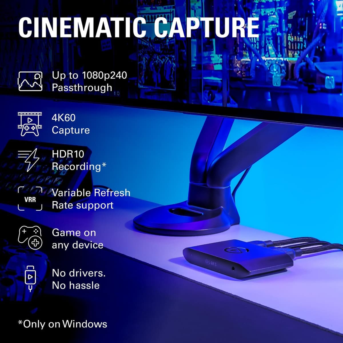 Elgato 4K S External Capture Card for PS5, Xbox Series X/S, Switch 2, PC, Mac, iPad | Pass and Capture in 4K60, 1440p120 or 1