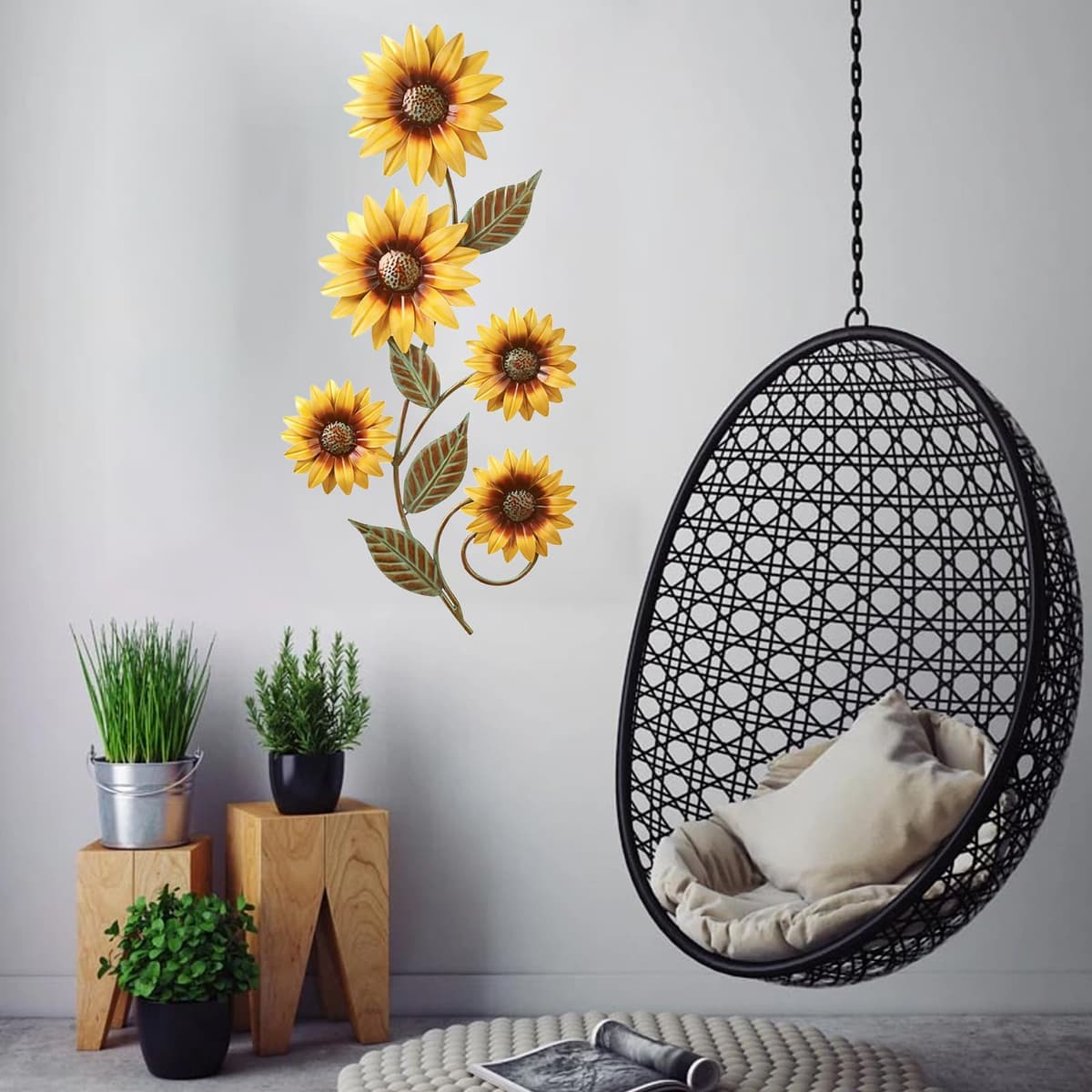 Plipdhy Metal Sunflower Wall Decorations,Garden Wall Art Outdoor Indoors,Metal Flowers Wall Hanging Ornament for Porch,Patio,Kitchen,Living Room,Farmhouse,Balcony — view 6