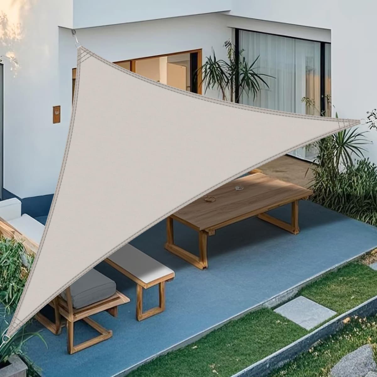 LOVE STORY Toldo Vela de Sombra Impermeable Triangular 3x3x3m Protección Rayos UV PES Toldos para Patio, Exterior Terrazas, Jardín, Balcon (Crema) — view 51