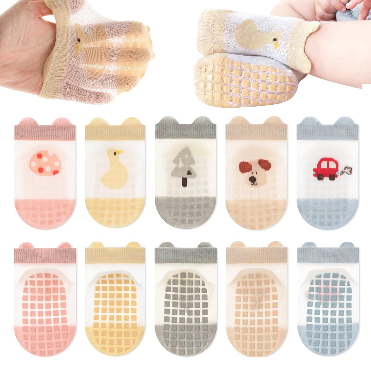 Bebé Antideslizante Tobillo Calcetines con Agarre Algodón Transpirables para Bebés Niños Niñas 5 Par Multicolores — view 9