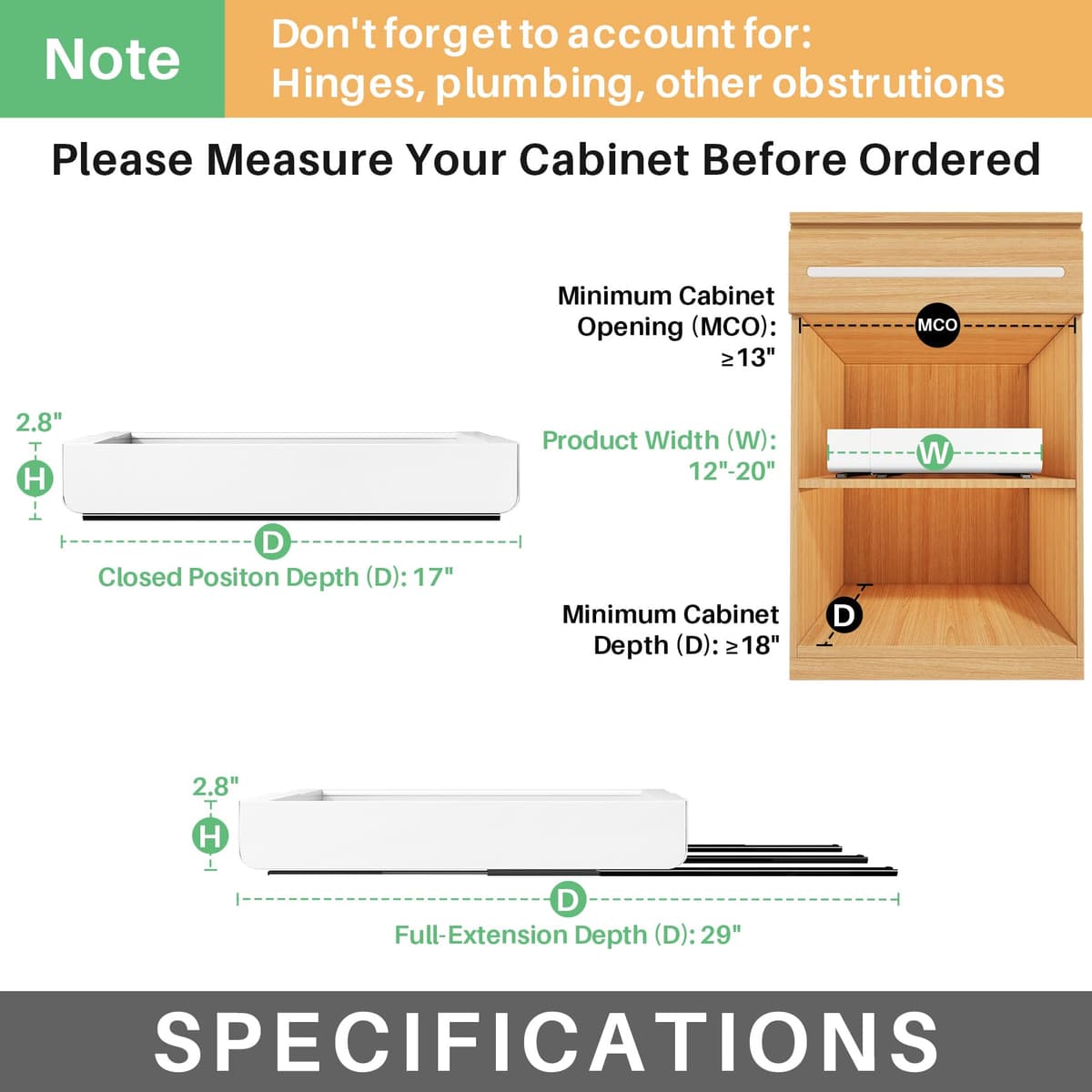 Pull out Cabinet Organizer, Expandable(12"-20") Heavy Duty Slide out Drawers Fixed with Adhesive Nano Film for Pots, Roll out Shelf Storage for Kitchen Base Cabinet, Pantry, Bathroom Cupboard — view 2