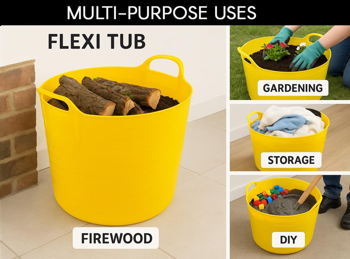 Best House | 3 Pcs of Flexi Tub with Handles | Small Size | Mini | 7 Litres | Yellow | Garden Tubs | Plastic Storage Container for Home, Washing, Garden Waste and DIY Projects — view 4