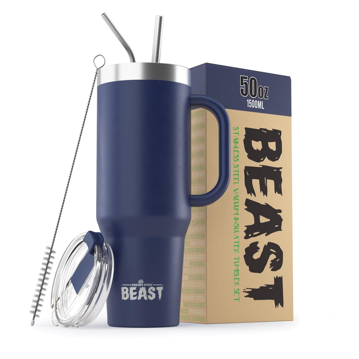 Greens Steel Beast Tumbler – 550 ml (20 oz), Coral | Vaso de acero inoxidable reutilizable con aislamiento al vacío | con 2 pajitas y cepillo de limpieza | Termo de viaje de doble pared — view 74