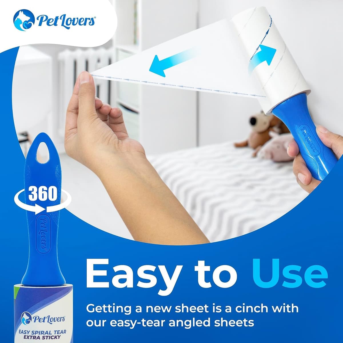 PetLovers Extra Roll of Adhesive Lint Set of 450 Sheets for Pet Hair Removal Lint Remover for Dogs and Cats Pack of 5 — view 3