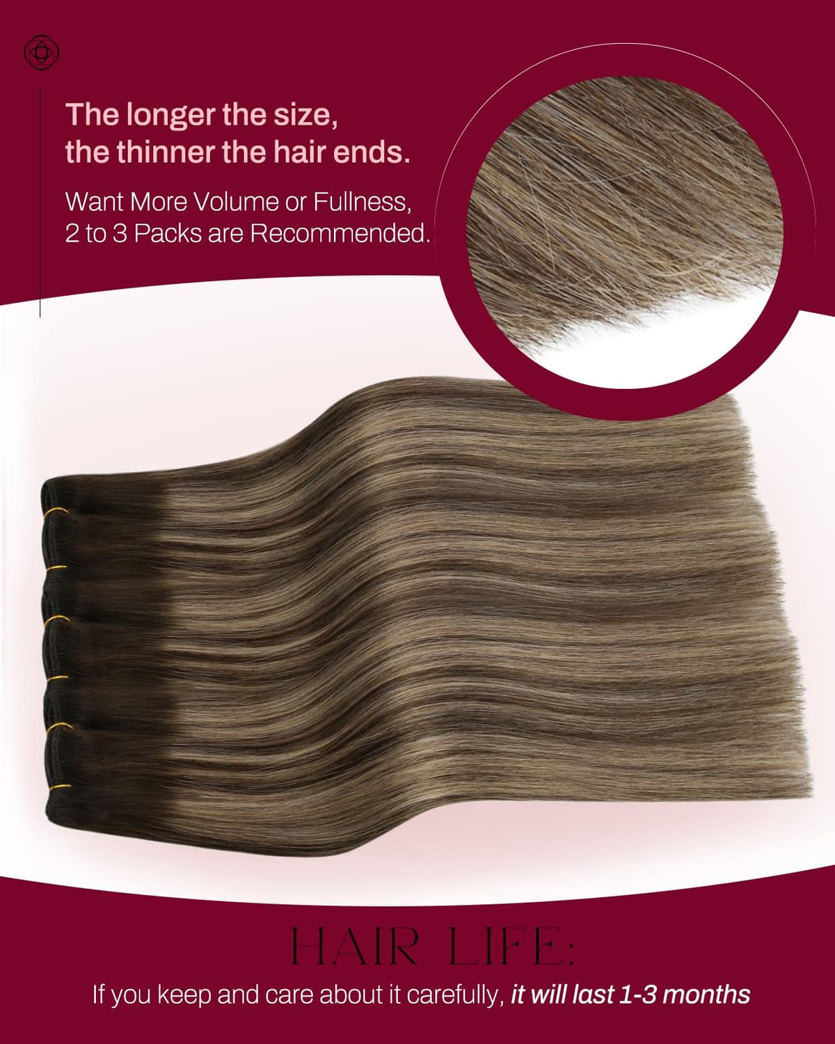 Moresoo Balayage Human Hair Extensions Weft 20 Inch 100G Double Weft Sew in Hair Extensions Remy Hair Brown Ombre to Caramel Blonde #4/27/4 — view 3