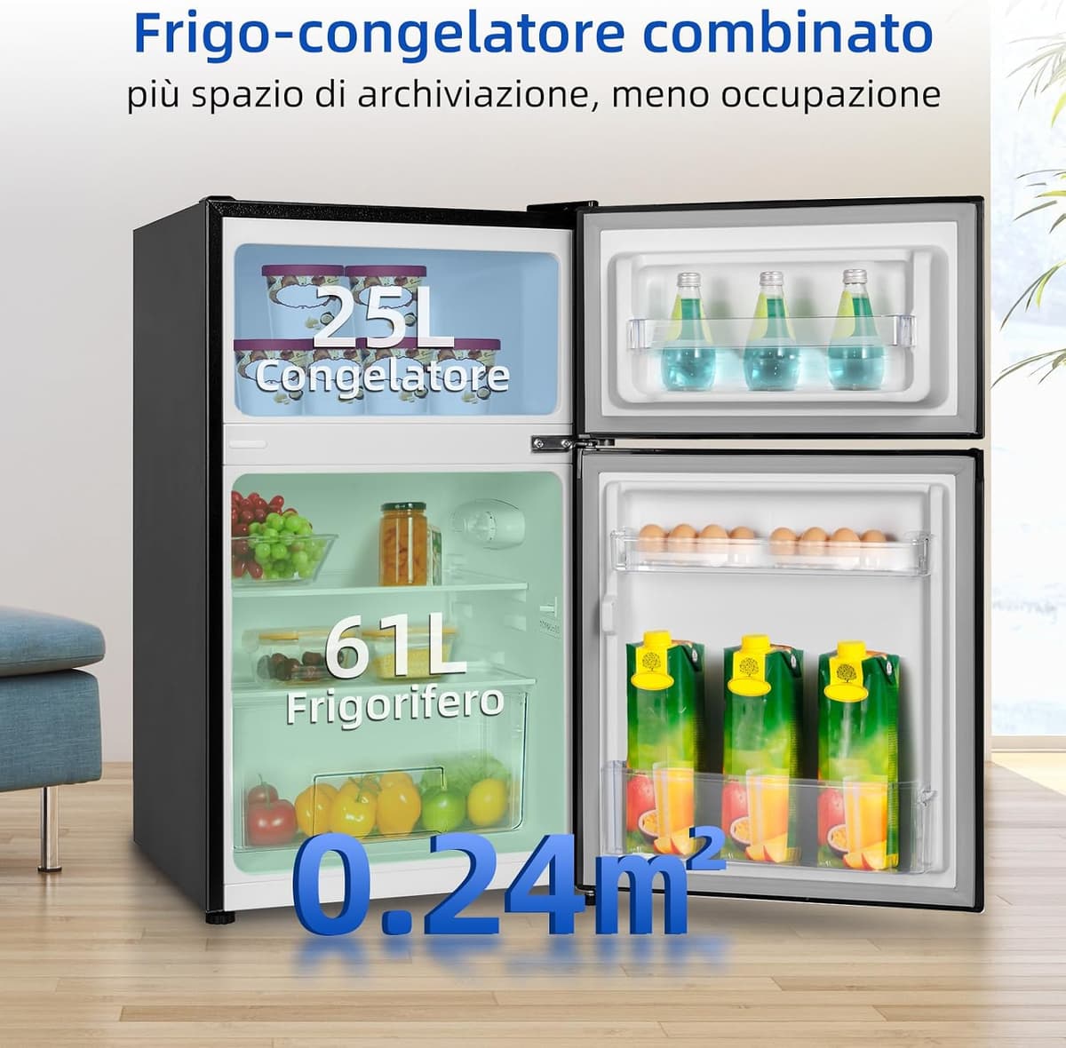 CHiQ Bajo Encimera Frigorífico Combi Bajo Encimera, 86L(65/21), Termostato Ajustable, Bajo Ruido, Para Dormitorio, Cocina, Oscuro — view 2