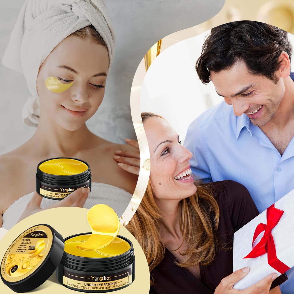 24K Gold Undereye Mask (60 Pcs), Collagen Hydrating Gel Pads, Reduce Puffiness, 30 Pairs Under Eye Patches for Dark Circles Puffy Eyes Treatment, Wrinkle, Women Men Beauty Personal Skin Care Products — view 7